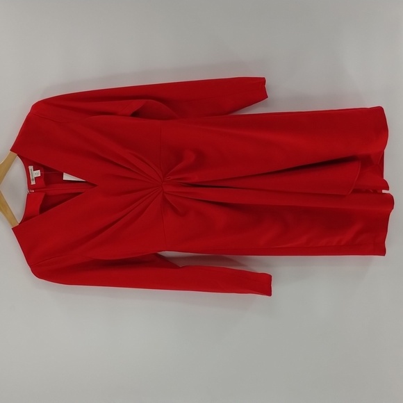 Versona red dress size small long sleeve ruching waist satin feel zip back - Picture 1 of 10